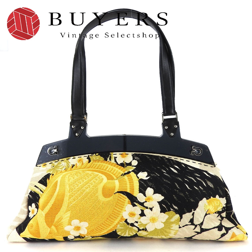 サルヴァトーレフェラガモ　トートバッグ　肩掛け　ロゴ　型押し　レザー　イエロー ブランド名から選ぶ,F,Ferragamo | Vintage Selectshop BUYERS
