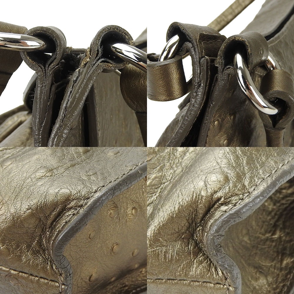 中古】フルラ ハンドバッグ 肩掛け オーストリッチ調 型押し レザー 革  