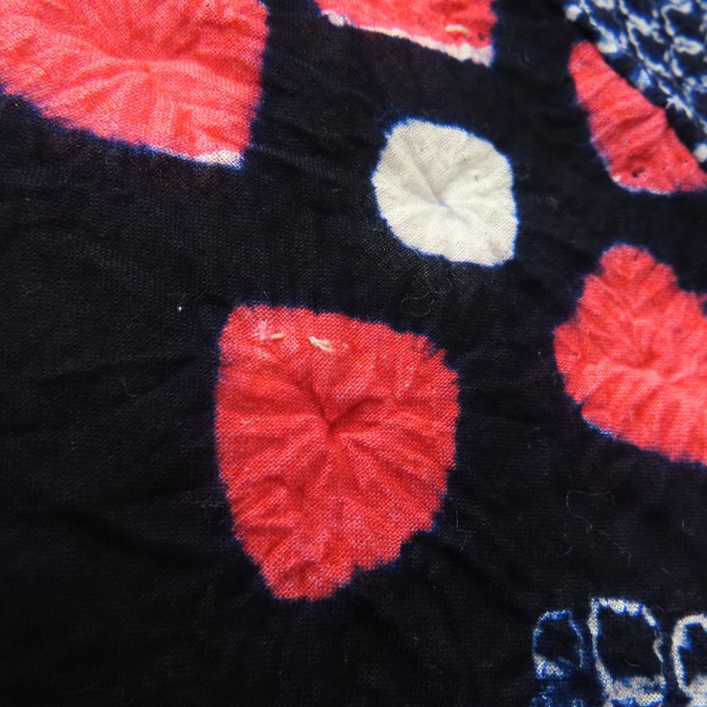 中古】 浴衣 綿 紺系 総絞り 花柄 和装 呉服 和服 きもの レディース