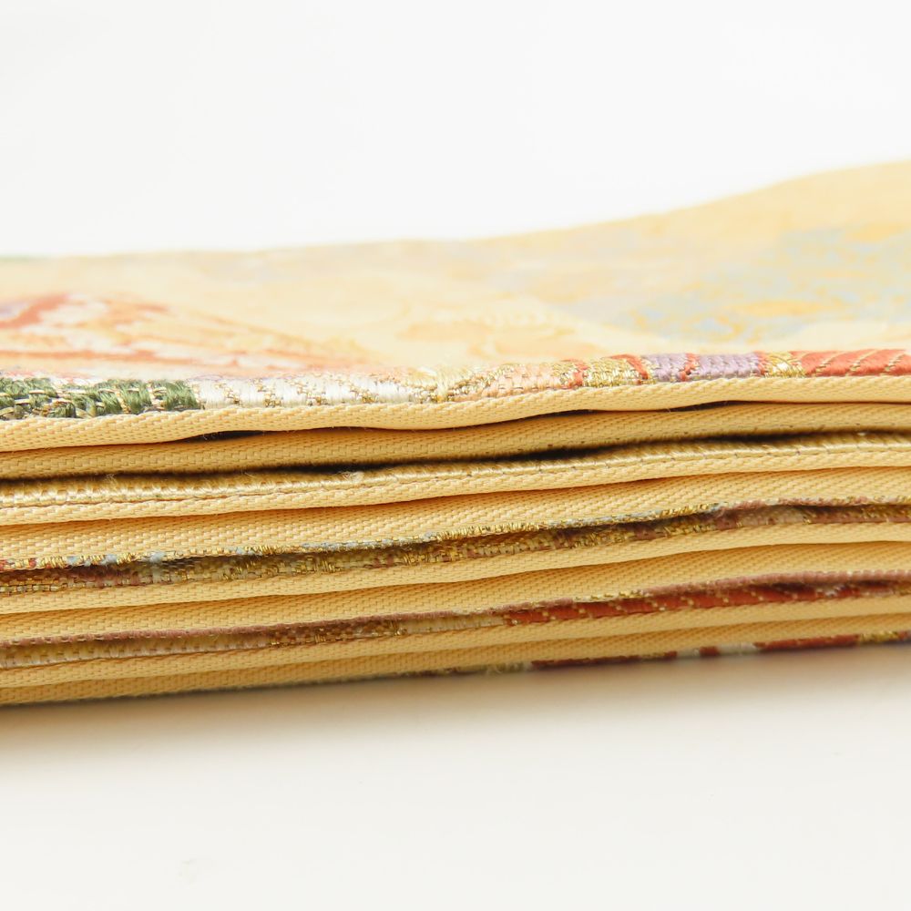 中古】 袋帯 六通柄 吉祥文様 正絹(金銀糸除く) 金糸 ゴールド系