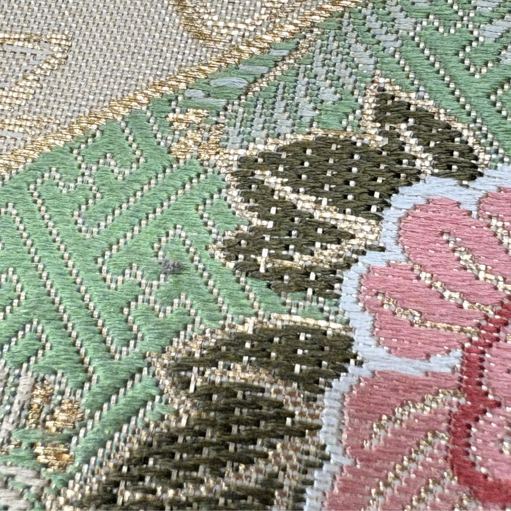 中古 袋帯 六通柄 吉祥文様 正絹(金銀糸除く) 金糸 ゴールド系 マルチカラー フォーマル 花唐草 日本伝統模様 和装 呉服 和服 きもの レディース 女性 中古】 袋帯 六通柄 吉祥文様 正絹(金銀糸除く) 金糸 ゴールド系