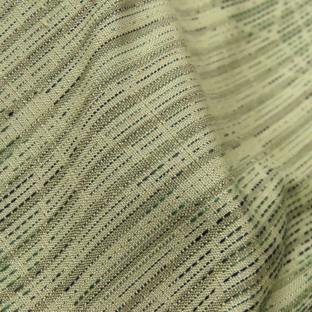 中古】 紬 正絹(金銀糸除く) カーキグリーン系 麻の葉模様 単衣 バチ襟