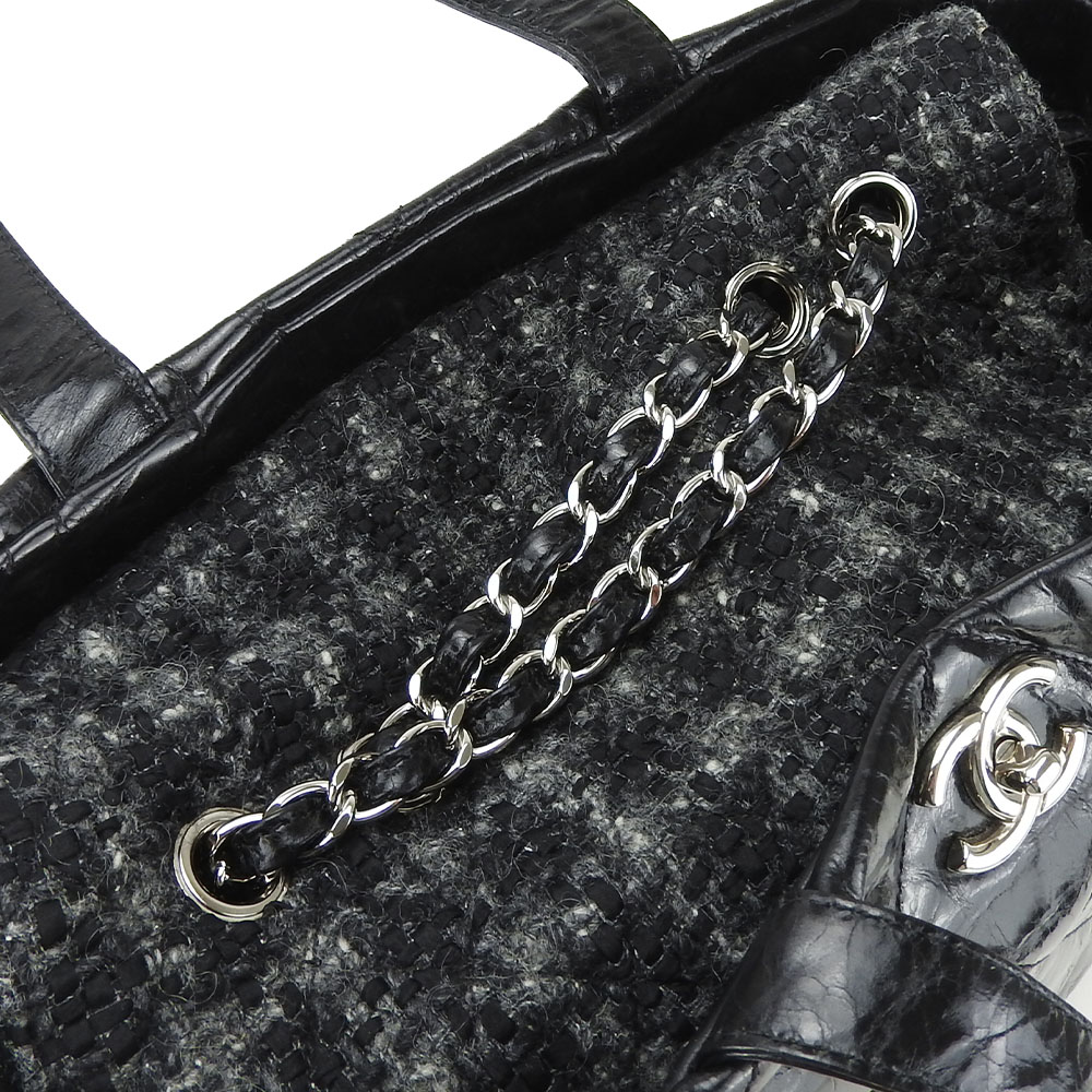 中古】 シャネル トートバッグ ポートベロー レザー ツイード ブラック