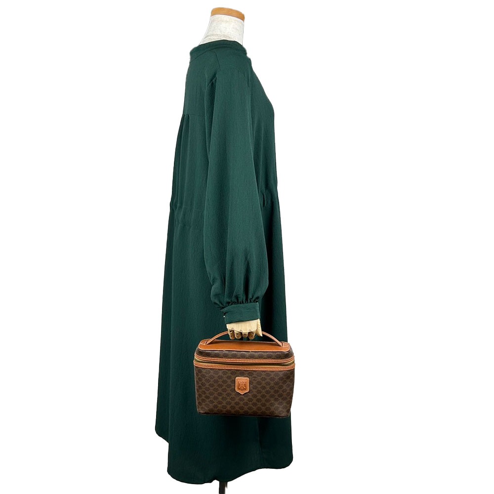 中古】 セリーヌ ハンドバッグ マカダム PVC レザー ブラウン ゴールド