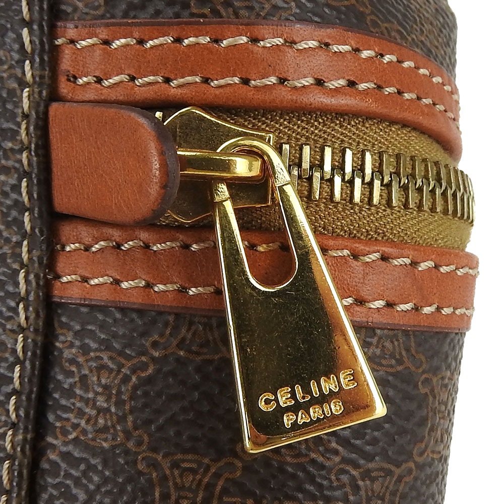 中古 セリーヌ ハンドバッグ マカダム PVC レザー ブラウン ゴールド金具 バニティバッグ ポーチ レディース 女性 CELINE 中古】 セリーヌ ハンドバッグ マカダム PVC レザー ブラウン ゴールド