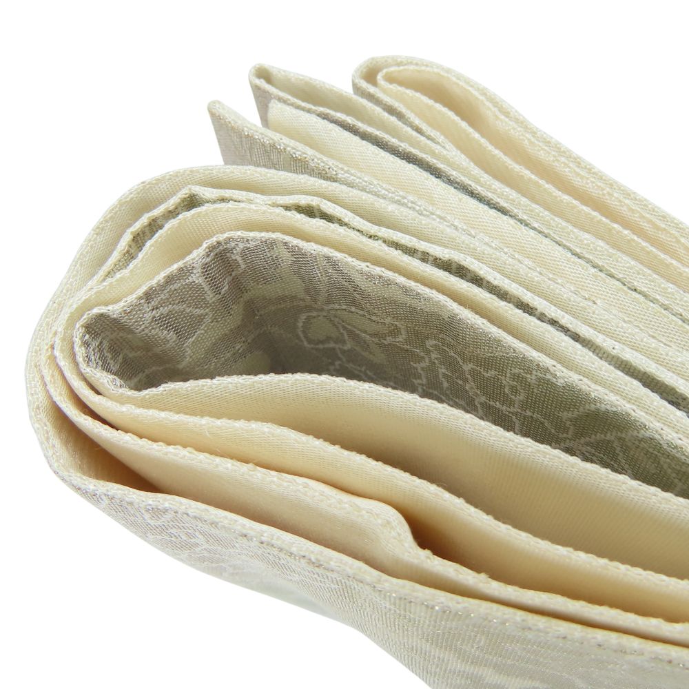 中古 袋帯 亀甲更紗紋 やまと 正絹(金銀糸除く) シルバー クリーム系 虹色 光沢 六通柄 フォーマル 和装 呉服 和服 きもの レディース 女性 中古】 袋帯 亀甲更紗紋 やまと 正絹(金銀糸除く) シルバー クリーム系