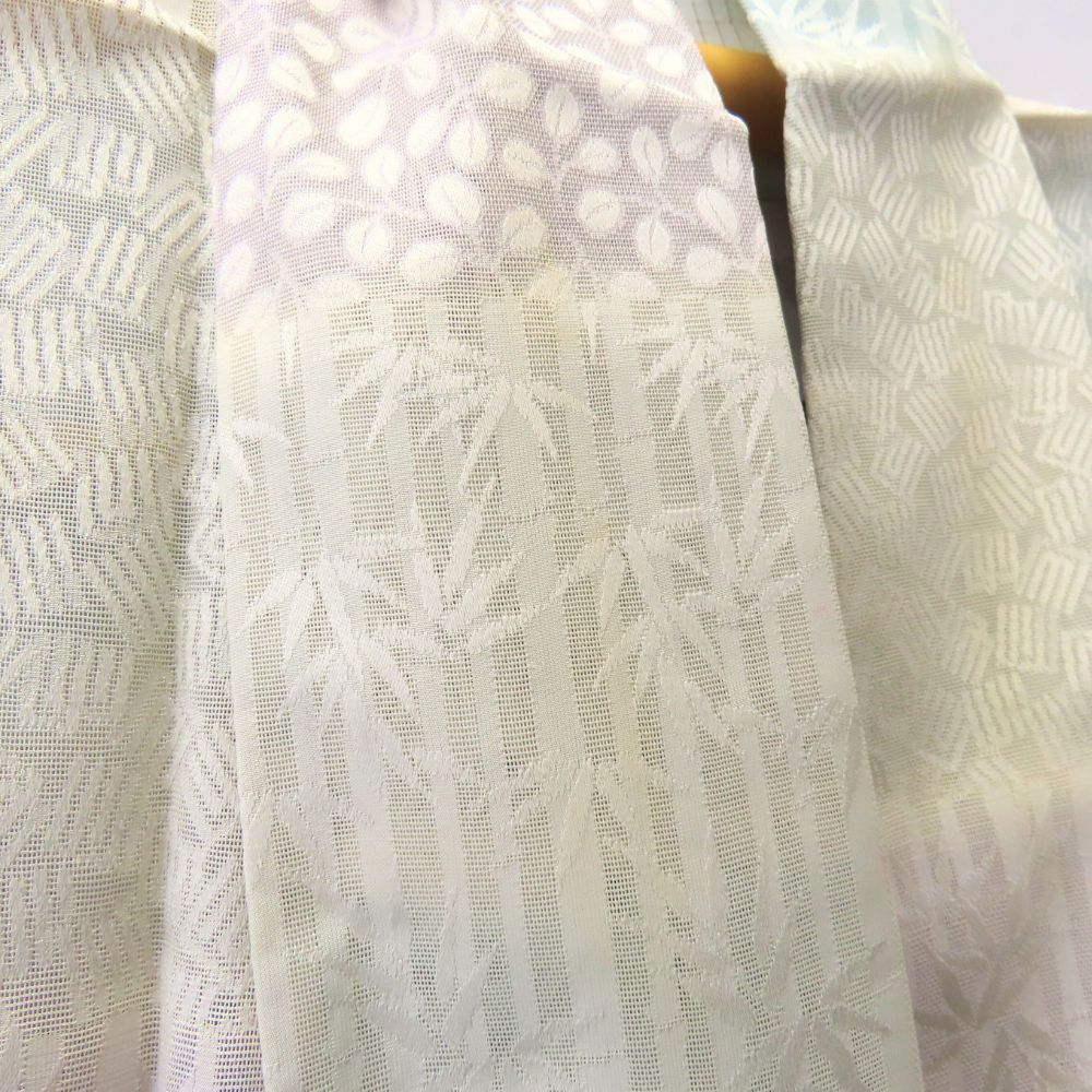 中古】 小紋 夏物 紋紗 正絹(金銀糸除く) ホワイト パープル系 ブルー