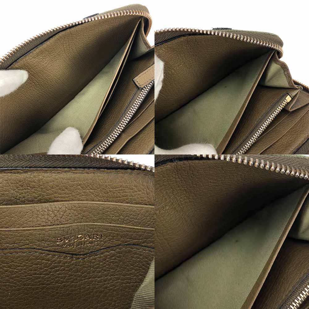 中古  BVLGARI ブルガリ B-zero1 ラウンドファスナー長財布 ロング ウォレット ジップ ジッピー カーキ ブラウン ビーゼロレザー キャンバス レディース 女性 Zip Wallet Leather Canvas Brown 中古】BVLGARI ブルガリ B-zero1 ラウンドファスナー長財布 ロング