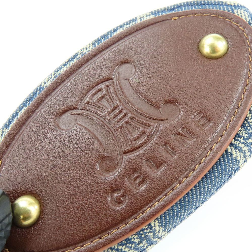 中古】 セリーヌ コインケース マカダム デニム レザー ブルー 
