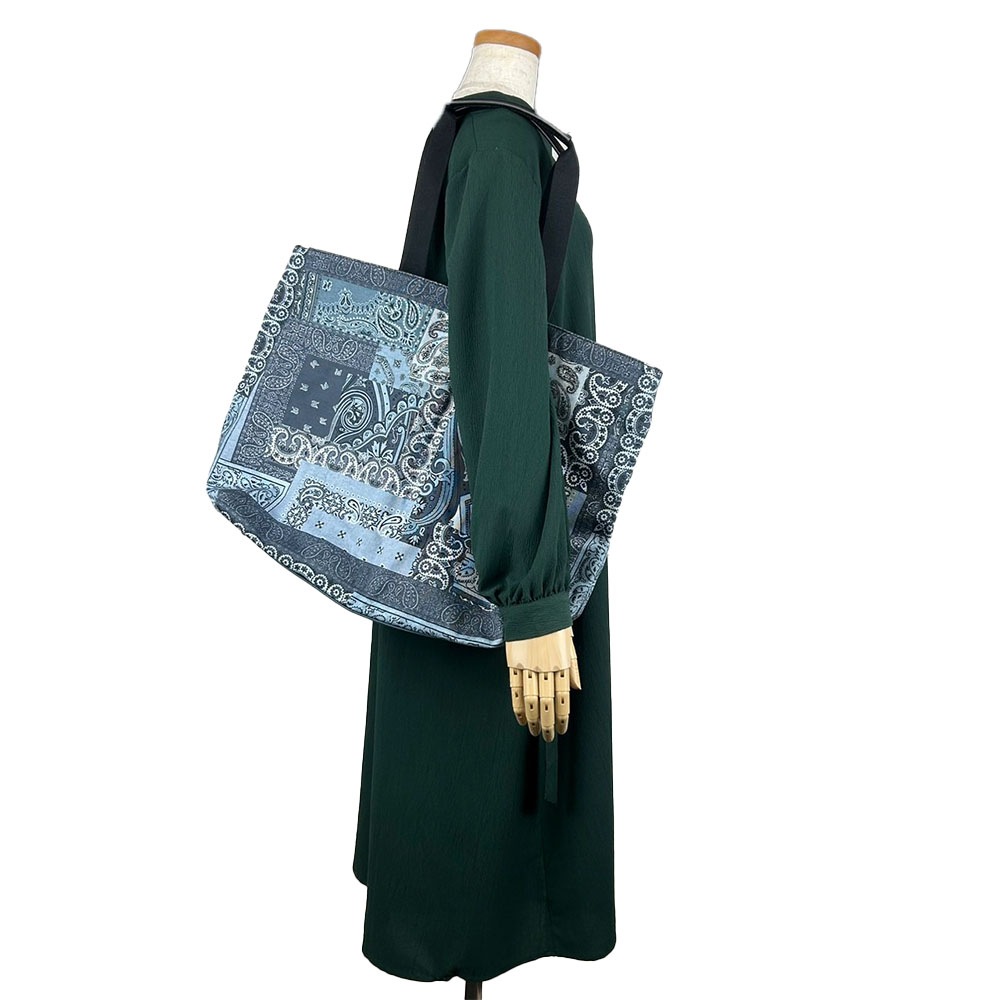 中古】 エトロ トートバッグ コットン ブルー シルバー金具 ペイズリー