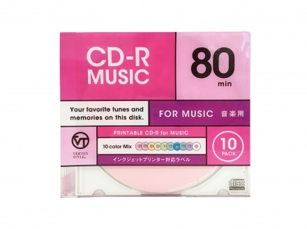 音楽用CD-R 80分 10CDRA.CMIX.80VXCA カラーミックス 10枚ケース 10色
