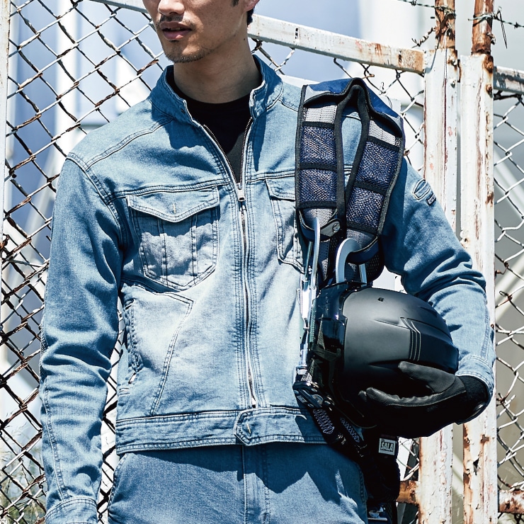 8960-554 デニム蛇腹ライダースジャケット | レディース | | 作業着