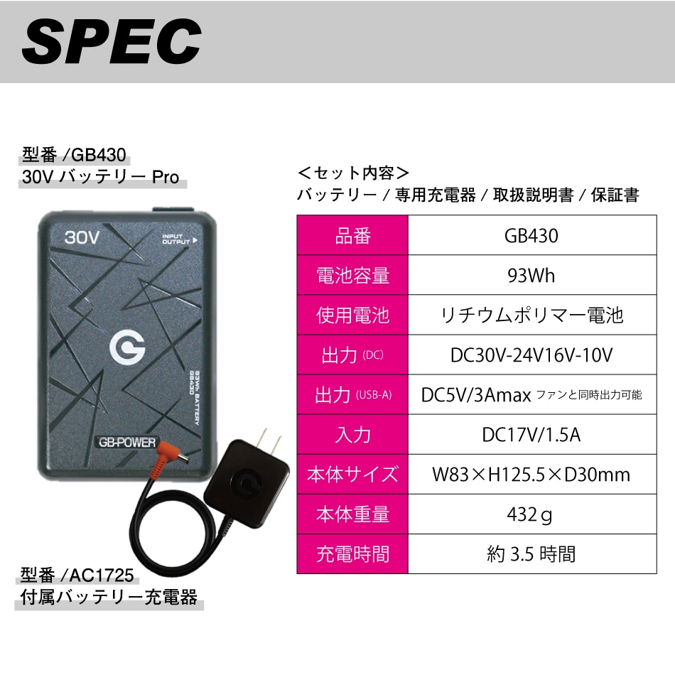 GB430 リチウムポリマーバッテリー | 空調服 | | 作業着・安全靴・祭