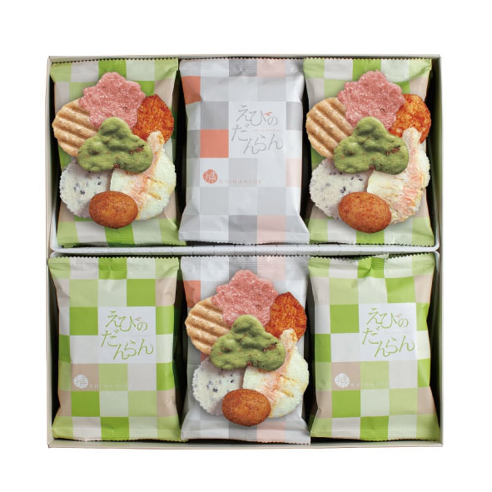 志満秀 えびのだんらん 22袋入｜1袋に7種の一口えび菓子＆小えび姿焼き