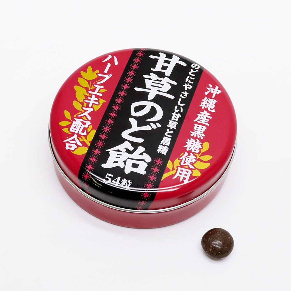 甘草のど飴 缶入 54粒 ×2缶 沖縄産黒糖使用 ハーブエキス配合