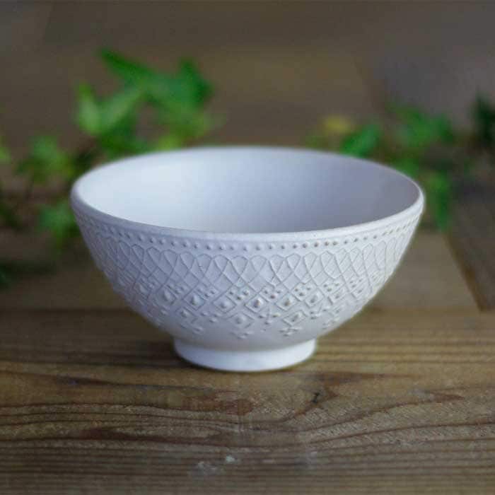 益子焼 フレンチレース 飯碗 マットホワイト ご飯 茶碗 おしゃれ