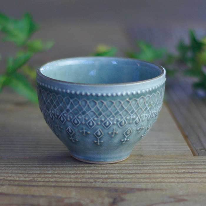 益子焼 フレンチレース カップ グレー 湯のみ (カップ フリーカップ