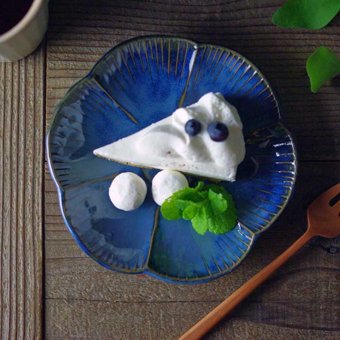 ひなげしのお皿 / ビンテージブルー】 益子焼 副菜皿 デザート皿