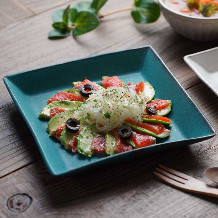 益子焼 カルパッチョ皿（小）シャビーターコイズ 角皿 スクエア 中皿