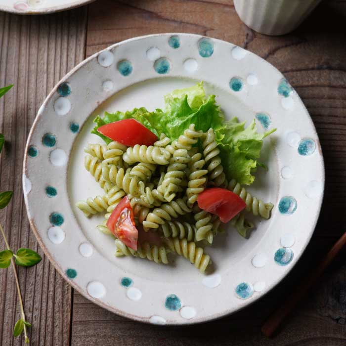 益子焼【水玉のお皿 / グリーン】SSDDシリーズ ドット柄 プレート 中皿