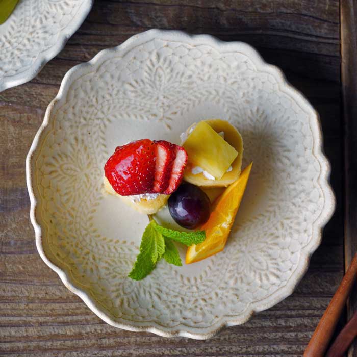 益子焼 チュールレースの取り皿 kinari 【丸皿/約17cm】 わかさま陶芸