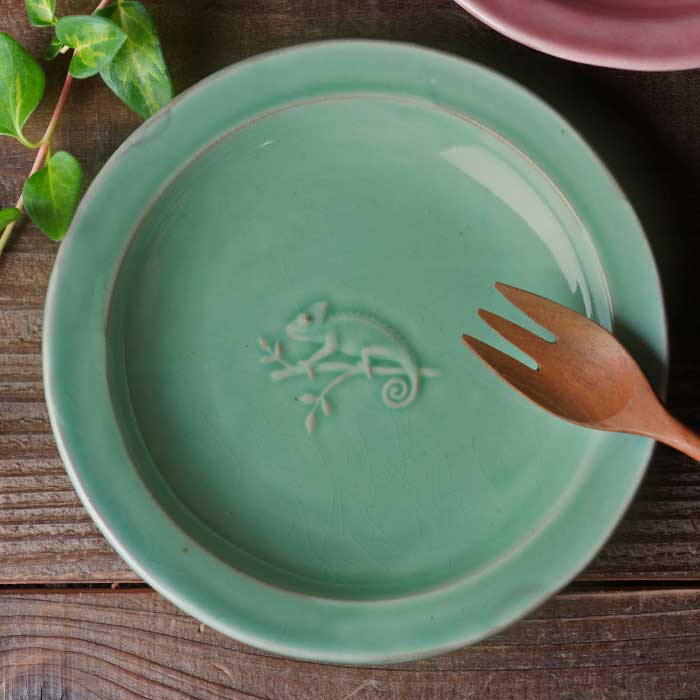 益子焼 カメレオンの小皿 zooシリーズ わかさま陶芸 動物 グリーン