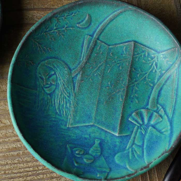 益子焼 ろくろ首の小皿【シャビーターコイズ/女】 妖怪シリーズ わか