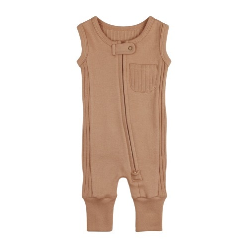 Ribbed Sleeveless Zip Romper【全5色】