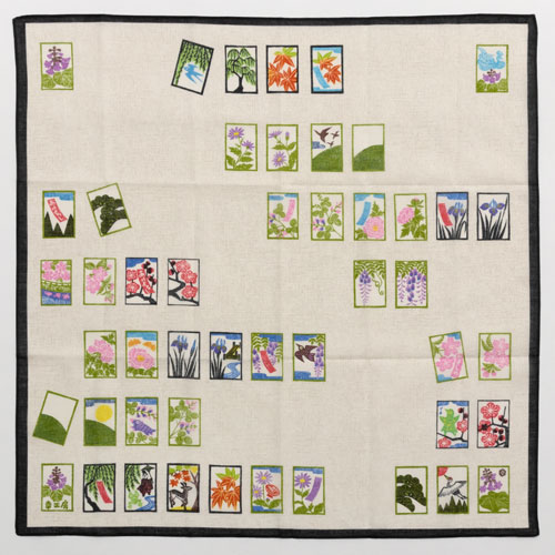 花札 ハンカチ (1845) 心の木版画・高橋幸子 58×58cm綿ハンカチ Cotton