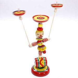 ピエロの曲芸独楽回し。　ぴえろさーかす　独楽３個　山形県の木地玩具