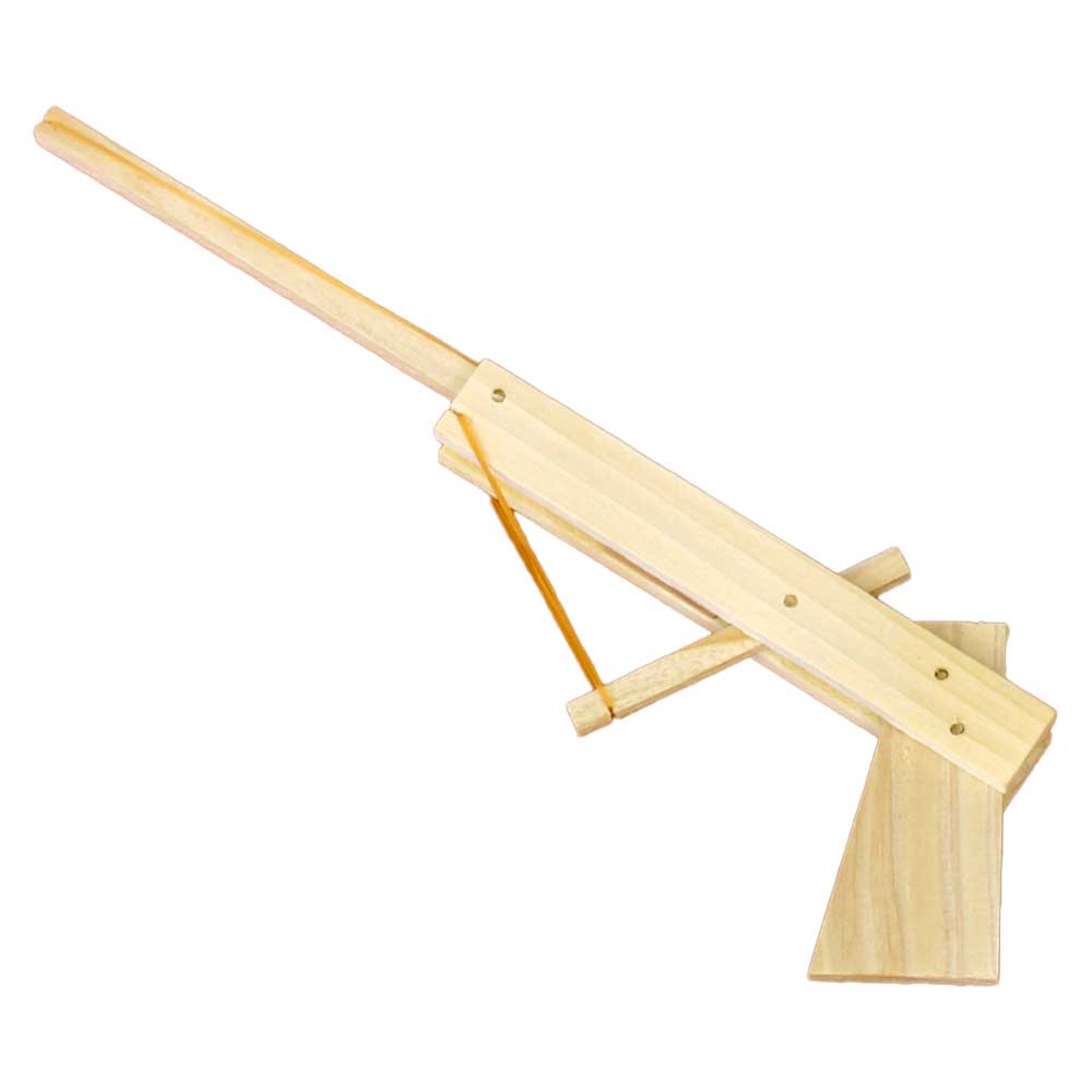 木製工作用　ゴム銃キット　輪ゴムを飛ばす射的ゲーム　木のおもちゃ　的になる台紙入り　接着剤とサンドペーパー付きで届いてすぐに作れます|木の玩具|なつかしの玩具