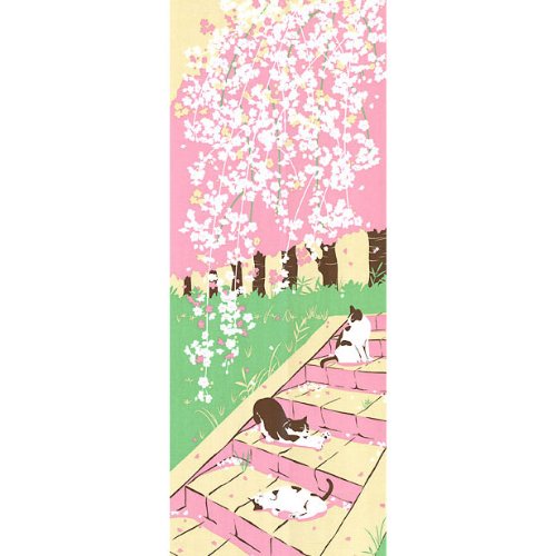 季節の彩るタペストリーに　飾り手拭い　日向ぼっこ