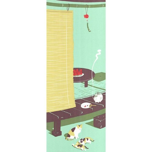 季節の彩るタペストリーに　飾り手拭い　縁側