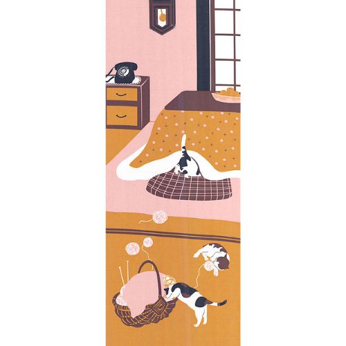 季節の彩るタペストリーに　飾り手拭い　こたつ