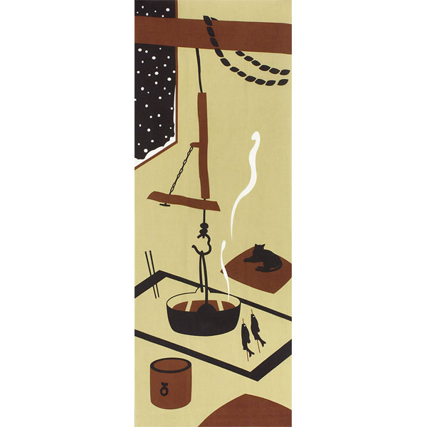 季節の彩るタペストリーに　飾り手拭い　囲炉裏