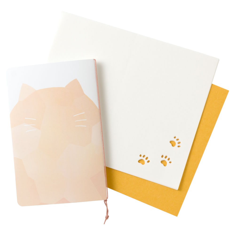 辻徳　ネコの懐紙　ケース付　三毛猫　猫の足跡懐紙10枚＋色紙10枚入り