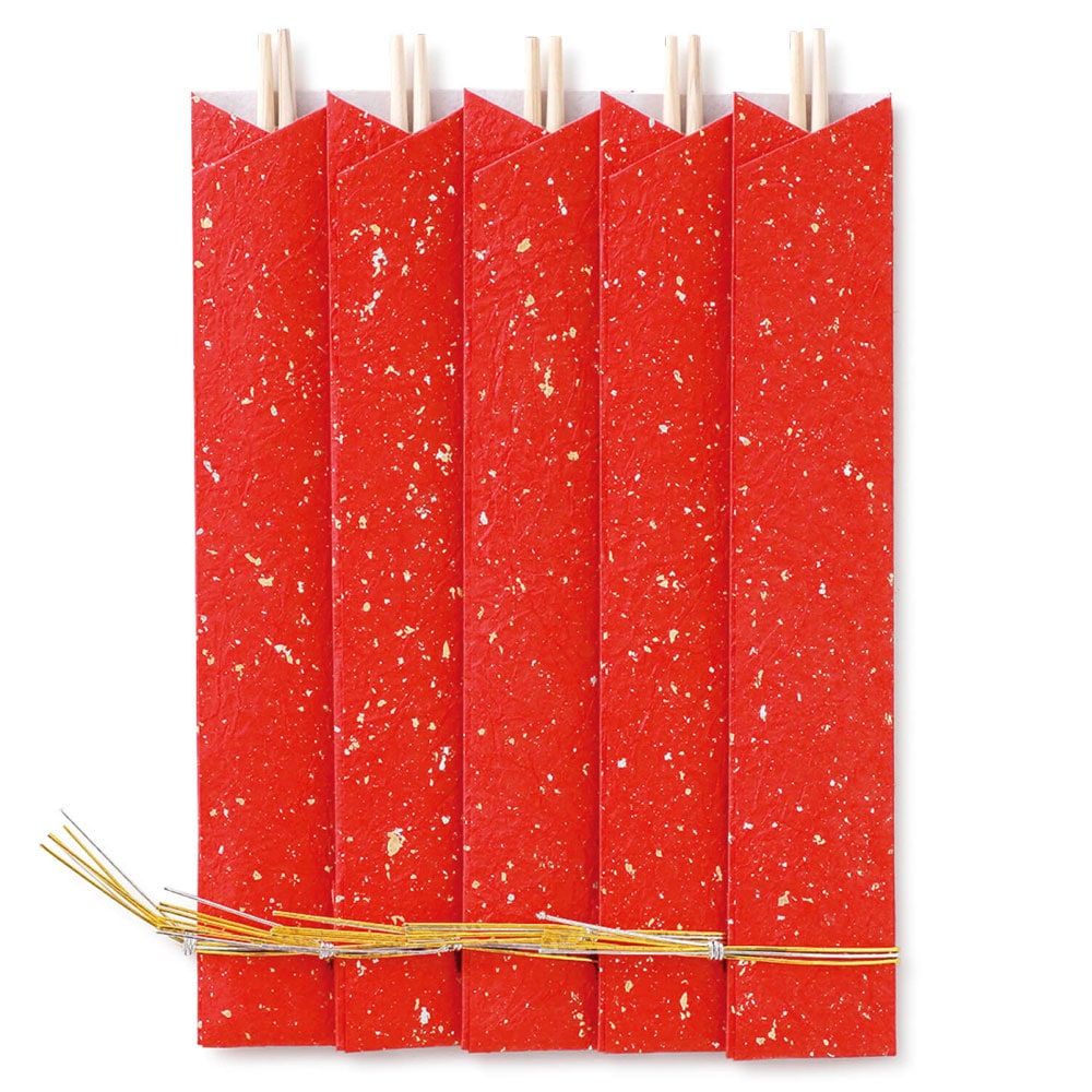 正月小物　丸箸　赤　５膳入　めでたや　New Year's chopsticks　※在庫限り