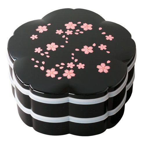 二段重箱 桜7.5オードブル 桜舞 黒 シール蓋付き (5R-748)