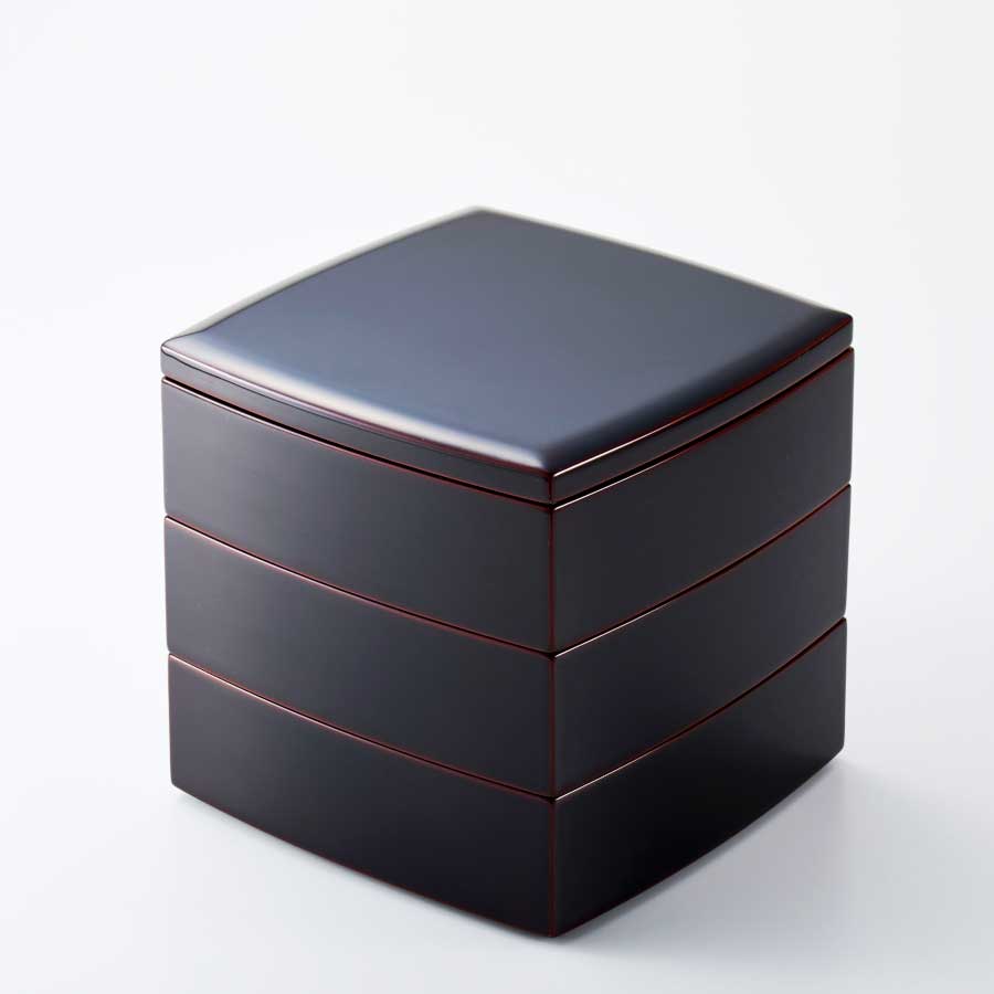 胴張三段重箱　溜内朱　5.5寸 (MA-999)