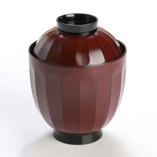 【蓋付き椀】菊割小吸椀　古代根来　５客 (MA-320)　Bowl with lid