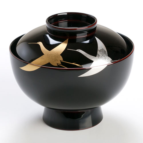 【蓋付き椀】雑煮椀　千羽鶴　溜　１客 (MA-548)　Bowl with lid
