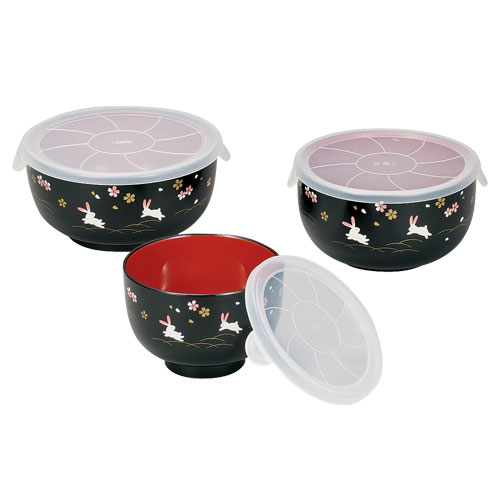 レンジ椀3P 花あそび シール蓋付 3個組セット 電子レンジ・食洗機OK