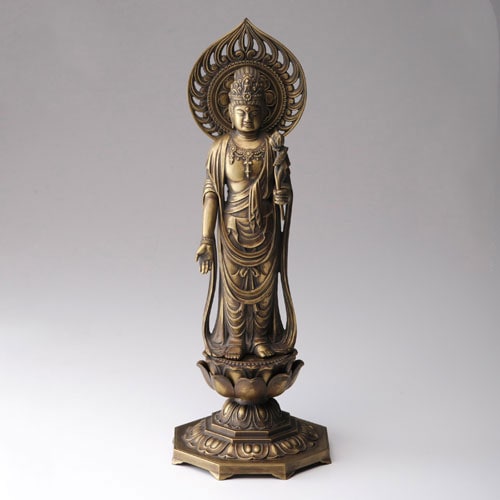 ☆彡　銅製　観世音菩薩　立像　在銘　観音様　高４１０ｍｍ　仏像　仏壇　仏具　骨董 仏像 高岡鋳物 聖観音菩薩 36cm (BZ-051) インテリア鋳造仏
