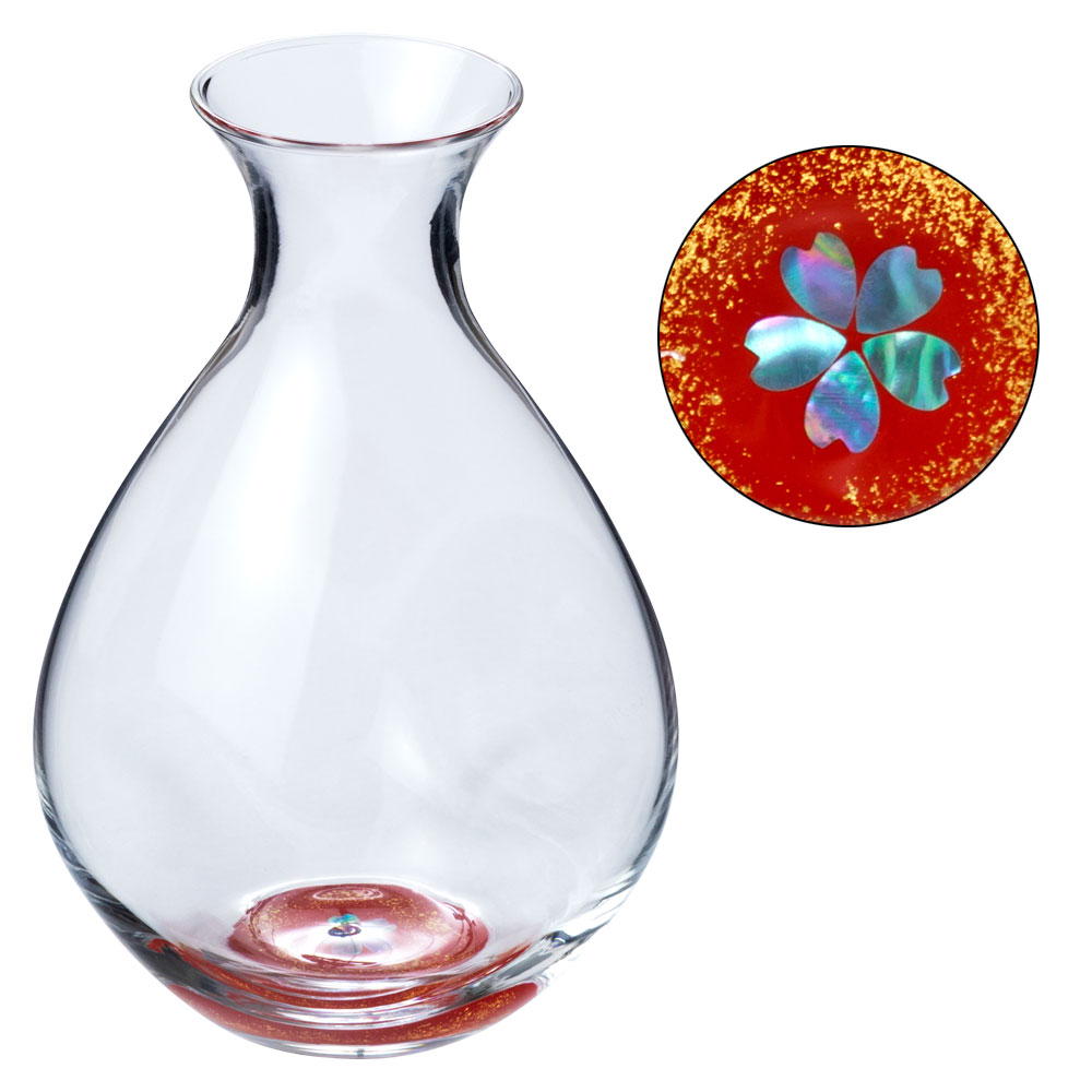 高岡漆器 螺鈿硝子 徳利〈金桜・朱〉容量210ml｜富山県伝統工芸品、漆