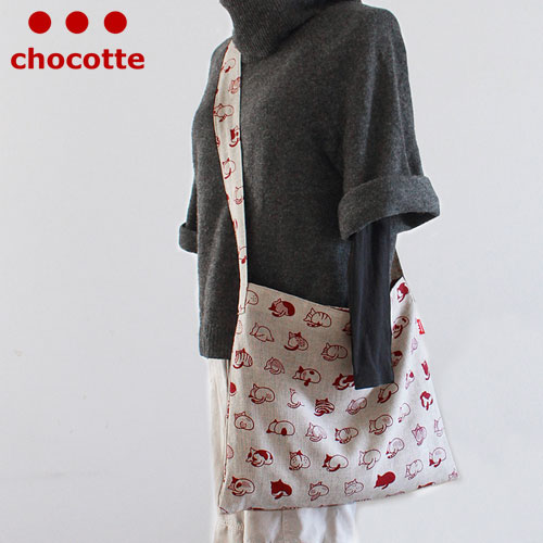 ねこのおしりの斜めがけリネンバッグ　chocotte