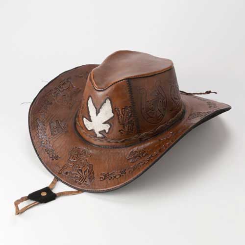 【半額・在庫処分】カウボーイハット　水牛革製　イーグル　Cowboy hat made of buffalo leather　アルパカキーホルダー1つお付けします