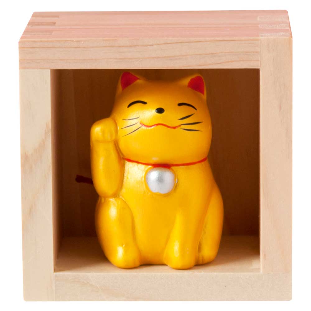 ますや 枡招き猫〈金・五勺枡セット〉|ますます福を招く、招き猫の置き飾り