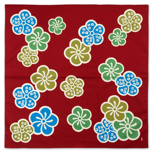 二四巾風呂敷　江戸千代紙いせ辰　大梅　エンジ　90cm幅綿ふろしき　Isetatsu Furoshiki  Wrapping cloth　※在庫限り