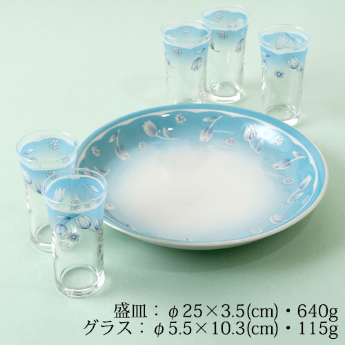 【半額・在庫処分】チューリップ　盛皿とひとくちビールグラスセット　Platter and beer glass set