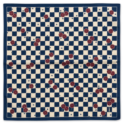 チーフ風呂敷　江戸千代紙いせ辰　市松桜　紺　50cm幅綿ふろしき　Isetatsu Furoshiki  Wrapping cloth　※在庫限り